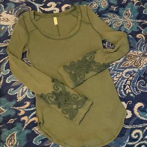 Free People Thermal Green w/ Lace Cuff